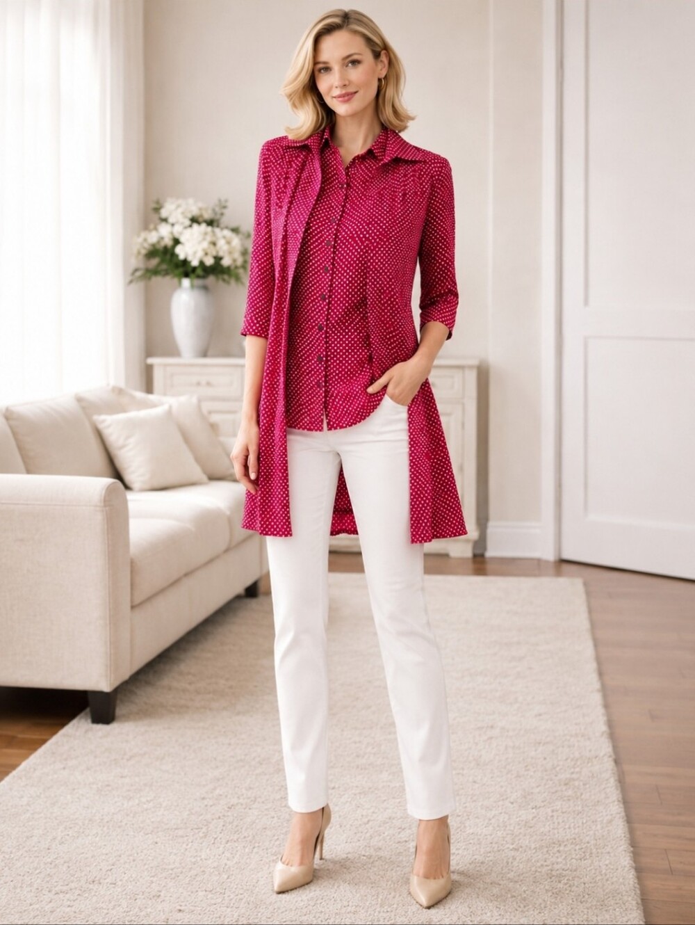 Parishe | Vintage 80's Red Polka Dot Pleated Blouse Jacket Set